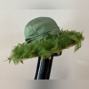 Charo Original Green Wide Brim Hat with Feathers VTG